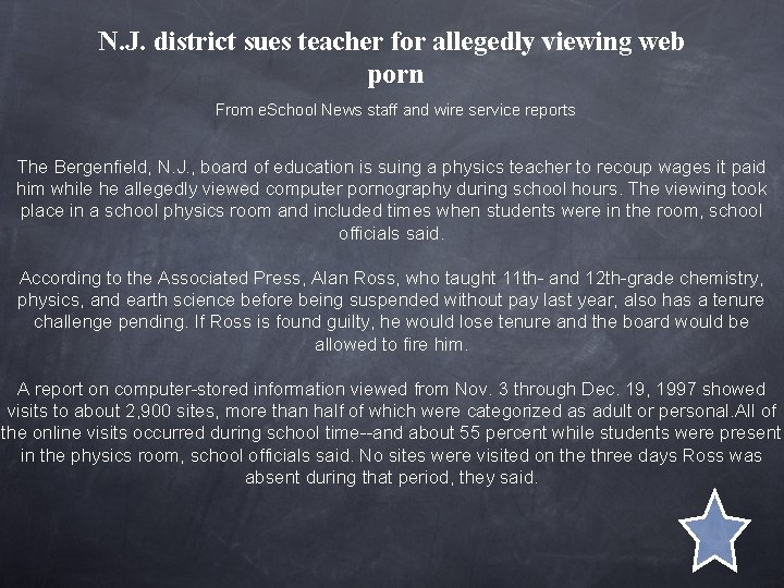 N. J. district sues teacher for allegedly viewing web porn From e. School News