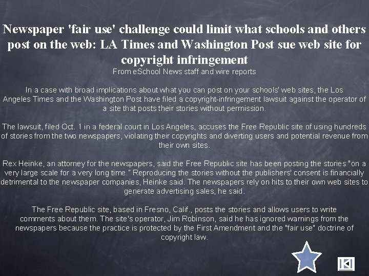 Newspaper 'fair use' challenge could limit what schools and others post on the web: