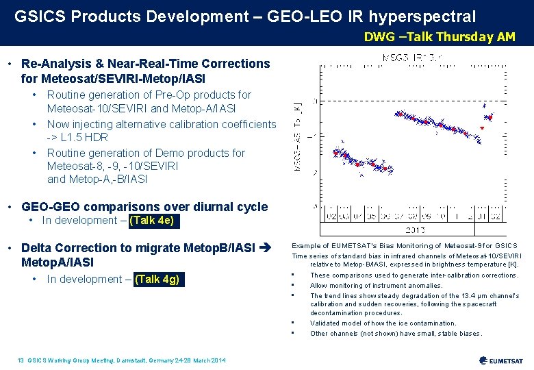 GSICS Products Development – GEO-LEO IR hyperspectral DWG –Talk Thursday AM • Re-Analysis &