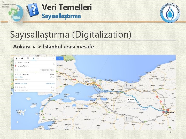 Veri Temelleri Sayısallaştırma (Digitalization) Ankara <-> İstanbul arası mesafe 7 