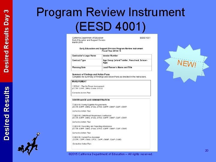 NEW! Desired Results Day 3 Program Review Instrument (EESD 4001) 20 © 2015 California