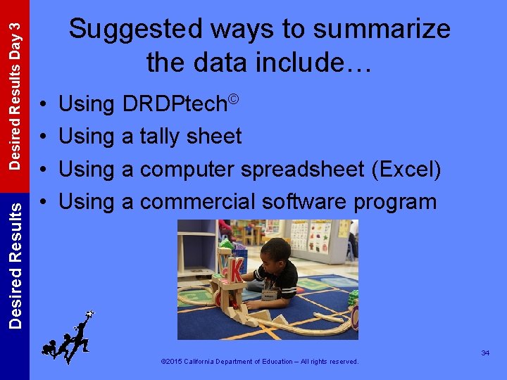 Desired Results Day 3 Desired Results Suggested ways to summarize the data include… •