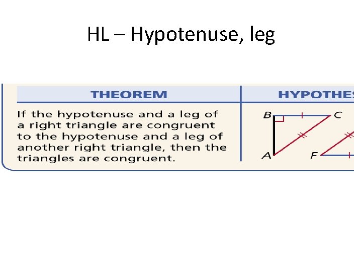 HL – Hypotenuse, leg 