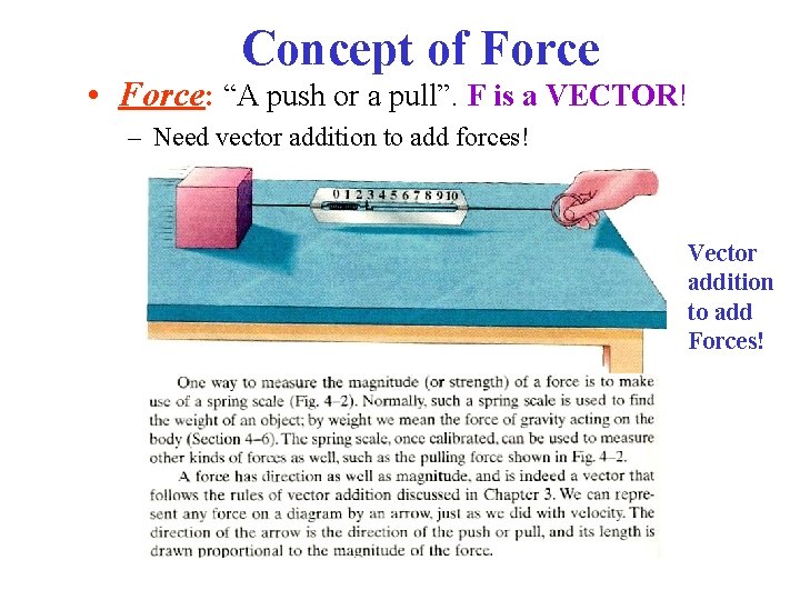 Concept of Force • Force: “A push or a pull”. F is a VECTOR!