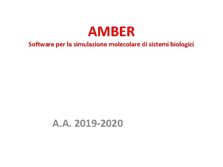 AMBER Software per la simulazione molecolare di sistemi biologici A. A. 2019 -2020 