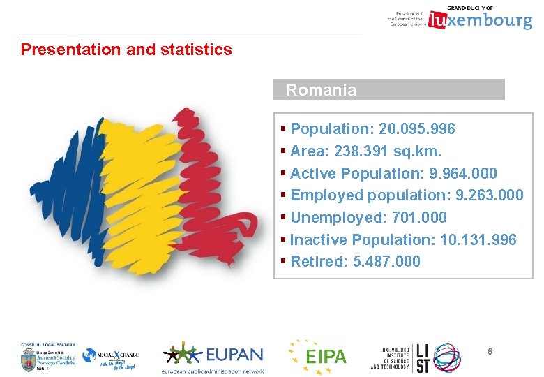 Presentation and statistics Romania § Population: 20. 095. 996 § Area: 238. 391 sq.