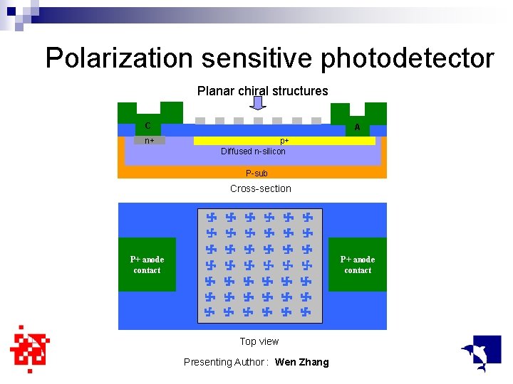 Polarization sensitive photodetector Planar chiral structures C n+ A p+ Diffused n-silicon N+ silicon
