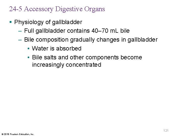 24 -5 Accessory Digestive Organs § Physiology of gallbladder – Full gallbladder contains 40–