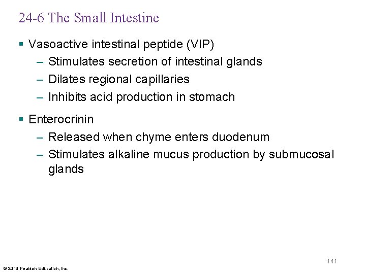 24 -6 The Small Intestine § Vasoactive intestinal peptide (VIP) – Stimulates secretion of