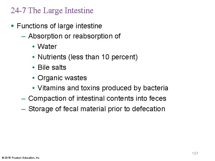 24 -7 The Large Intestine § Functions of large intestine – Absorption or reabsorption