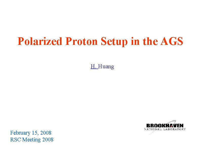 Polarized Proton Setup in the AGS H. Huang February 15, 2008 RSC Meeting 2008