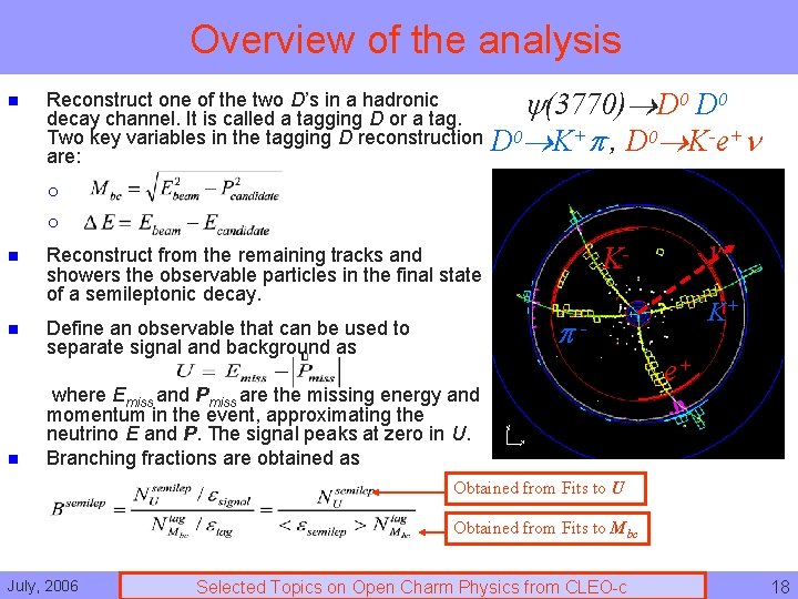 Overview of the analysis n Reconstruct one of the two D’s in a hadronic