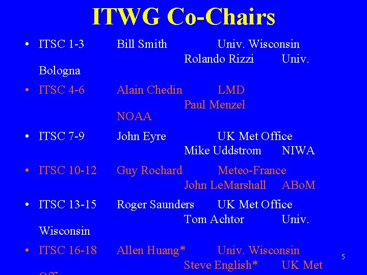 ITWG Co-Chairs • ITSC 1 -3 Bill Smith Univ. Wisconsin Rolando Rizzi Univ. Alain