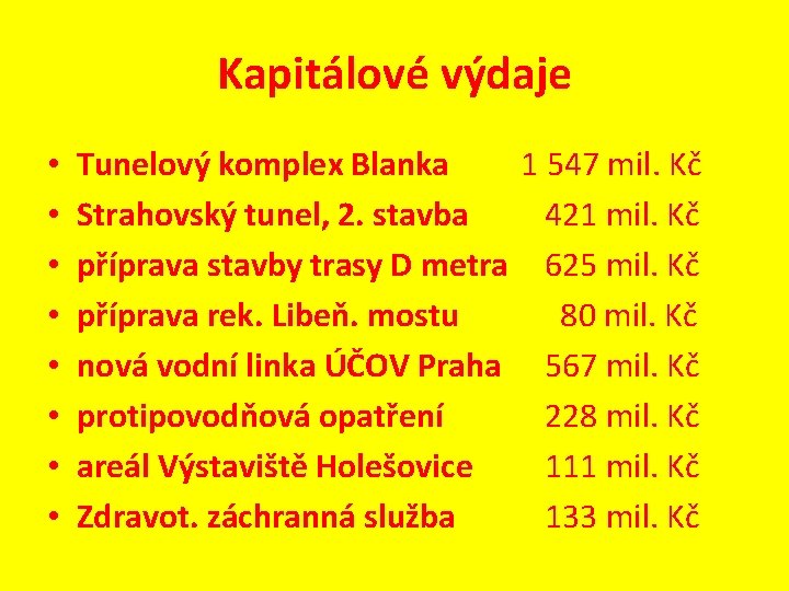 Kapitálové výdaje • • Tunelový komplex Blanka 1 547 mil. Kč Strahovský tunel, 2.