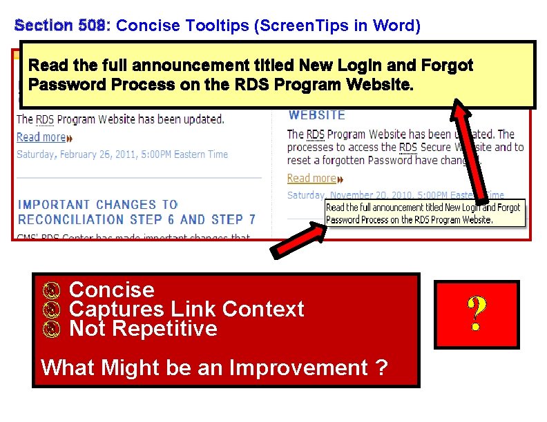 Section 508: Concise Tooltips (Screen. Tips in Word) Read the full announcement titled New