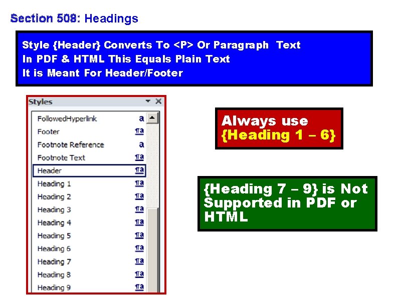 Section 508: Headings Style {Header} Converts To <P> Or Paragraph Text In PDF &
