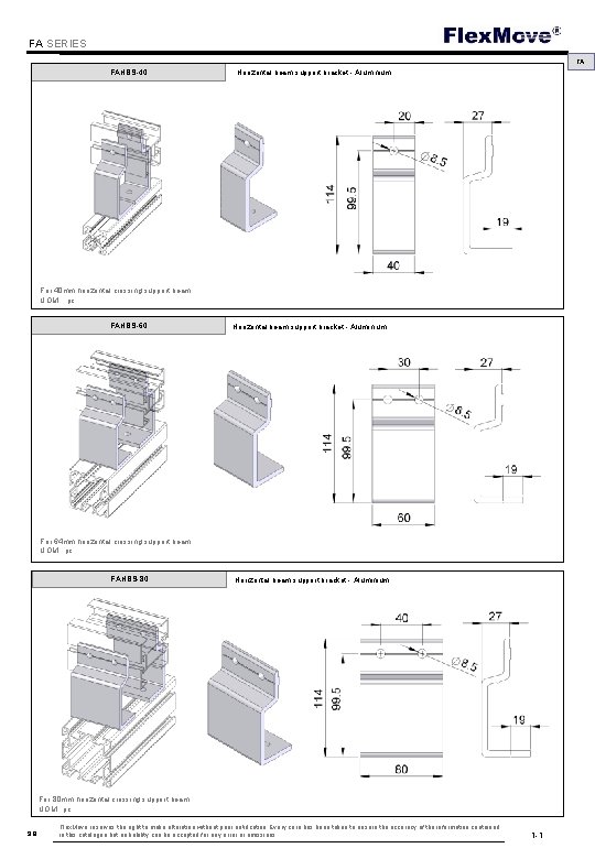 Flex. Move FA SERIES FA FAHBS-40 Horizontal beam support bracket - Aluminium For 40