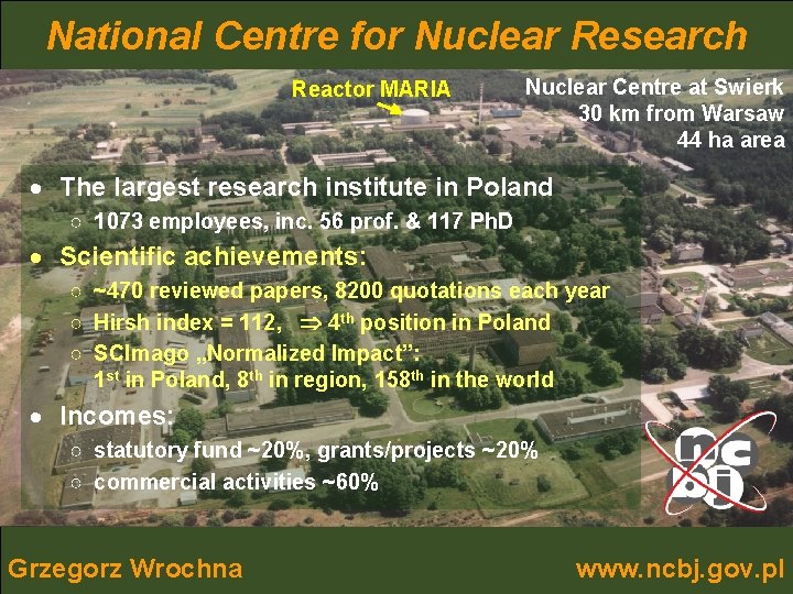 National Centre for Nuclear Research Reactor MARIA Nuclear Centre at Swierk 30 km from