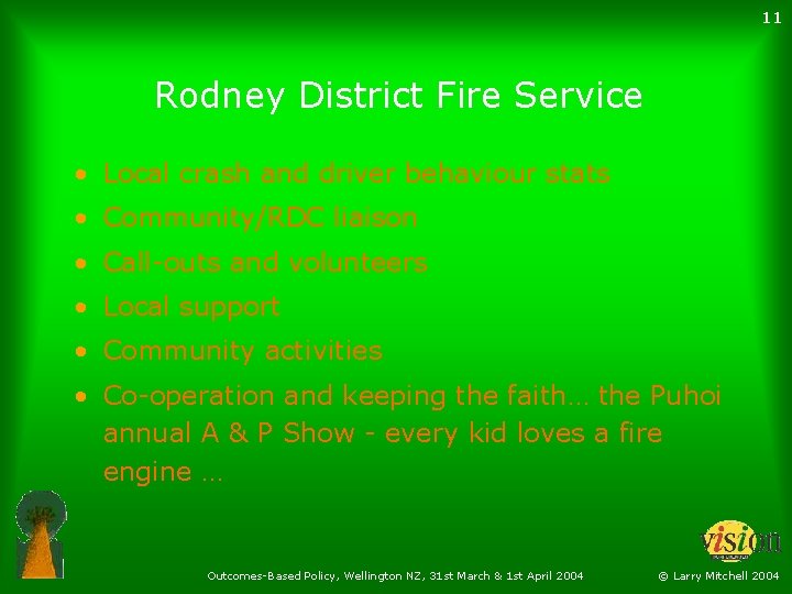 11 Rodney District Fire Service • Local crash and driver behaviour stats • Community/RDC