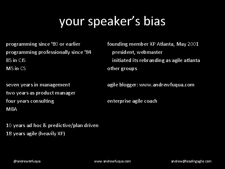 your speaker’s bias programming since '80 or earlier programming professionally since '84 BS in