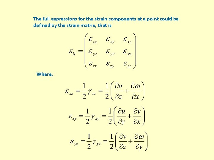 The full expressions for the strain components at a point could be defined by