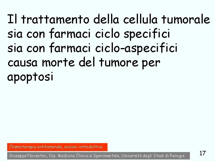 Il trattamento della cellula tumorale sia con farmaci ciclo specifici sia con farmaci ciclo-aspecifici