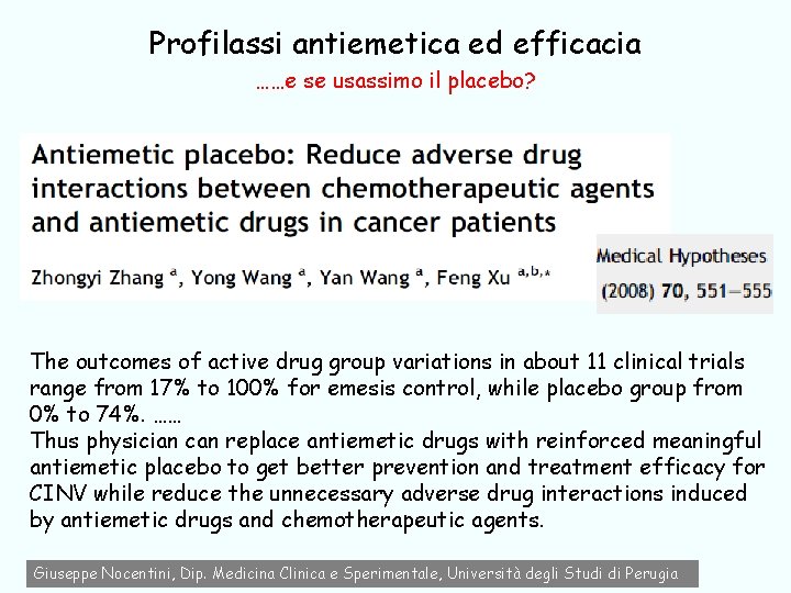 Profilassi antiemetica ed efficacia ……e se usassimo il placebo? The outcomes of active drug