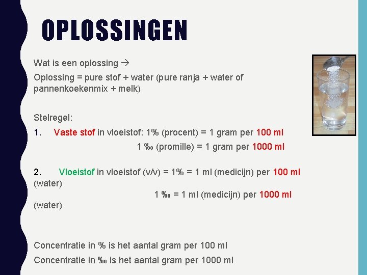 OPLOSSINGEN Wat is een oplossing Oplossing = pure stof + water (pure ranja +