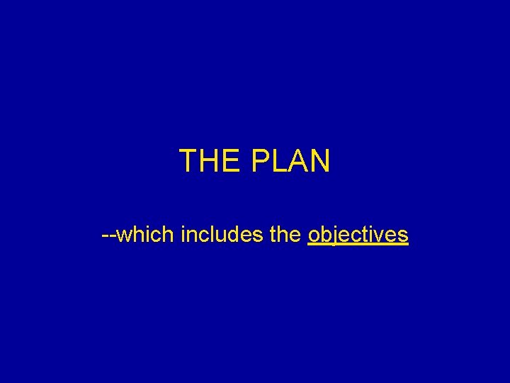 THE PLAN --which includes the objectives 