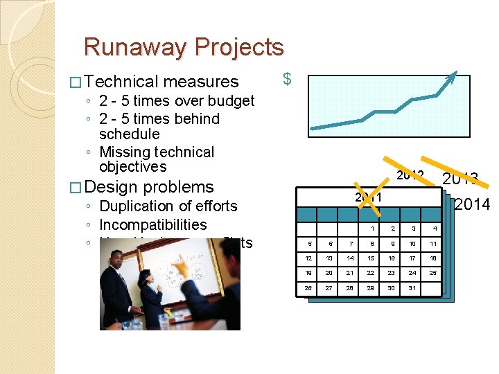Runaway Projects � Technical measures $ ◦ 2 - 5 times over budget ◦