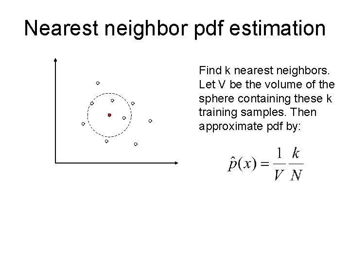 Nearest neighbor pdf estimation Find k nearest neighbors. Let V be the volume of