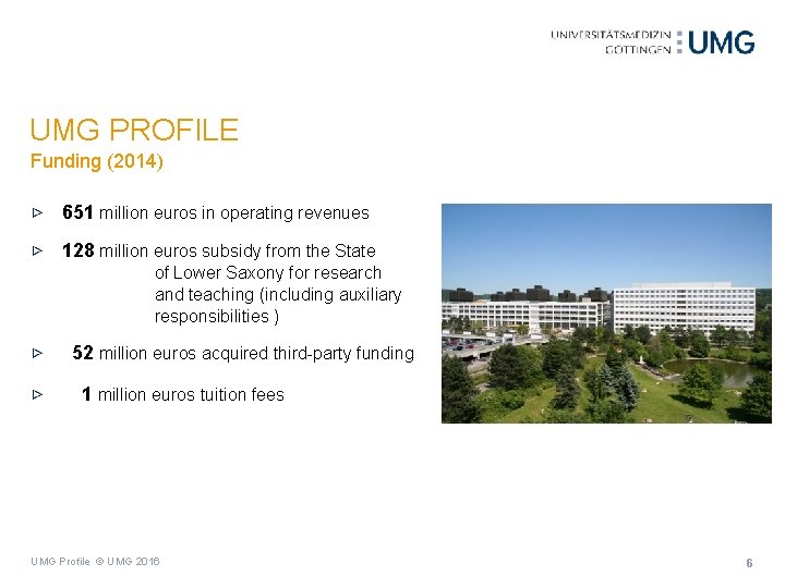 UMG PROFILE Funding (2014) 651 million euros in operating revenues 128 million euros subsidy