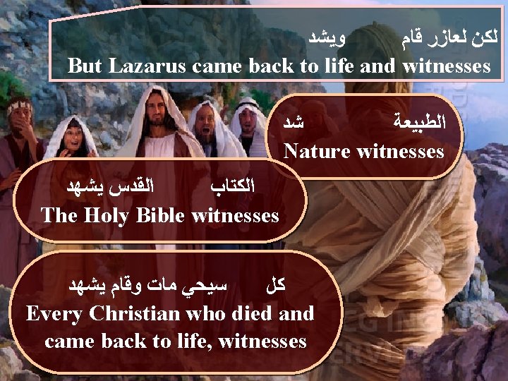  ﻭﻳﺸﺩ ﻟﻜﻦ ﻟﻌﺎﺯﺭ ﻗﺎﻡ But Lazarus came back to life and witnesses ﺷﺩ