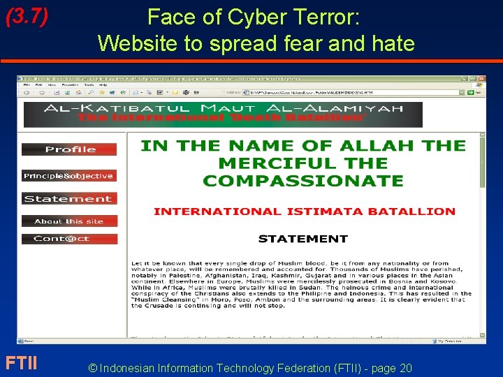 (3. 7) FTII Face of Cyber Terror: Website to spread fear and hate ©