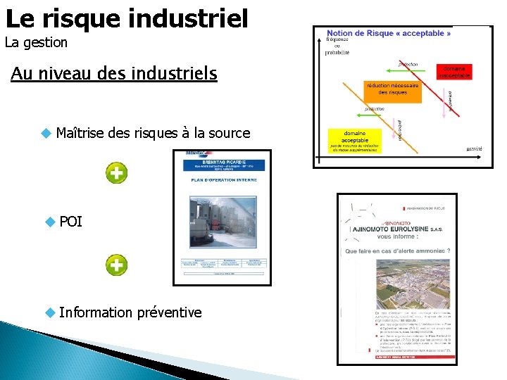 Le risque industriel La gestion Au niveau des industriels Maîtrise des risques à la