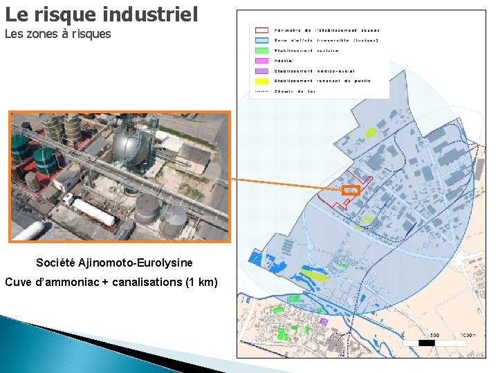 Le risque industriel Les zones à risques Société Ajinomoto-Eurolysine Cuve d’ammoniac + canalisations (1