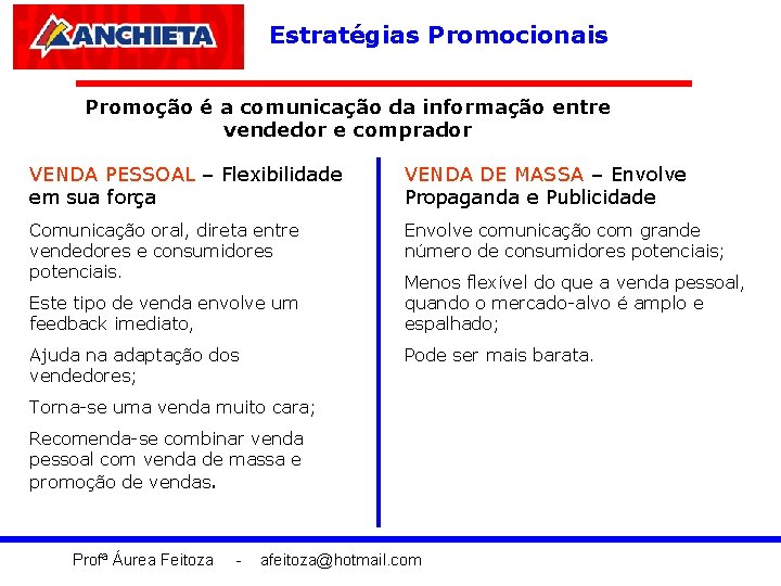 Estratégias Promocionais Promoção é a comunicação da informação entre vendedor e comprador VENDA PESSOAL