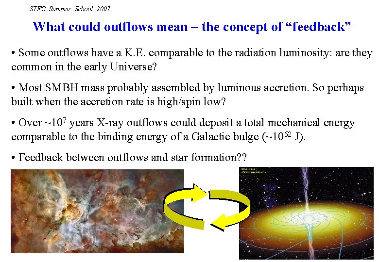 STFC Summer School 2007 What could outflows mean – the concept of “feedback” •