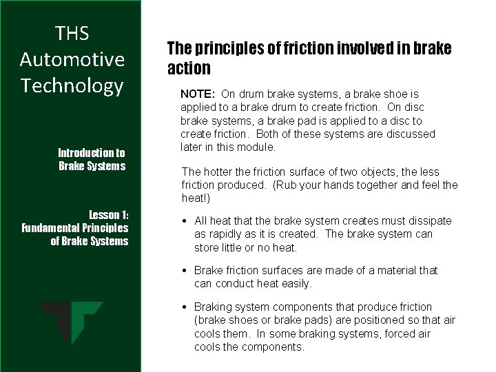 THS Automotive Technology Introduction to Brake Systems Lesson