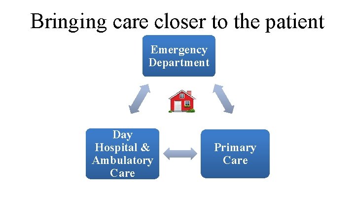 Bringing care closer to the patient Emergency Department Day Hospital & Ambulatory Care Primary