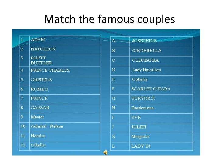 Match the famous couples 