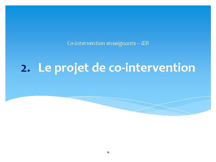 Co-intervention enseignants – IER 2. Le projet de co-intervention 14 