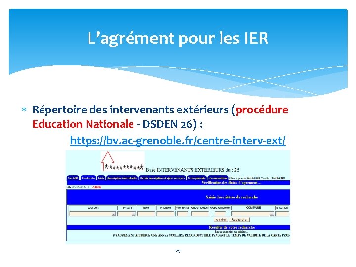 L’agrément pour les IER Répertoire des intervenants extérieurs (procédure Education Nationale - DSDEN 26)
