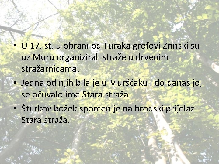  • U 17. st. u obrani od Turaka grofovi Zrinski su uz Muru