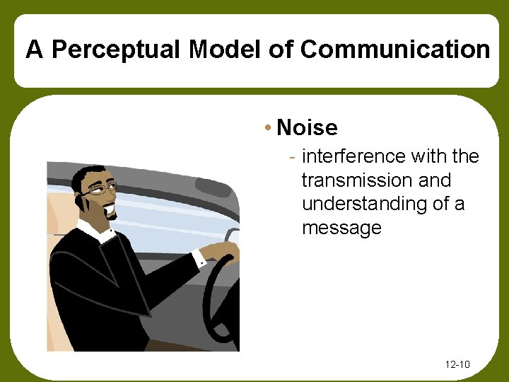 A Perceptual Model of Communication • Noise - interference with the transmission and understanding