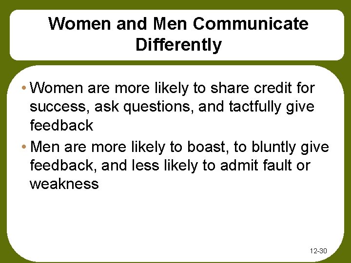 Women and Men Communicate Differently • Women are more likely to share credit for