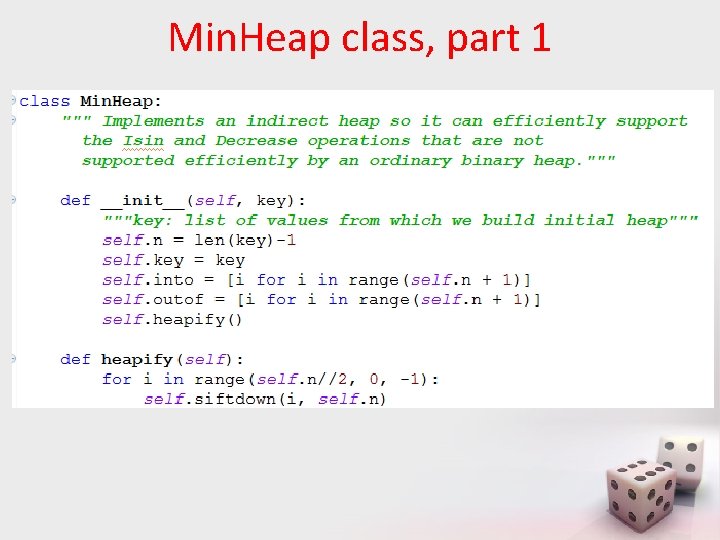 Min. Heap class, part 1 