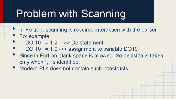 Problem with Scanning • • • In Fortran, scanning is required interaction with the