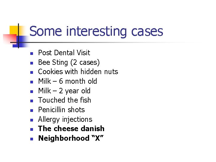 Some interesting cases n n n n n Post Dental Visit Bee Sting (2