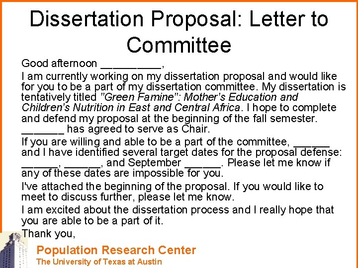 Dissertation Proposal: Letter to Committee Good afternoon _____, I am currently working on my